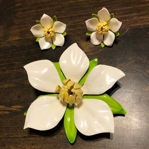 Vintage Sarah Coventry Dogwood clip earrings with matching brooch